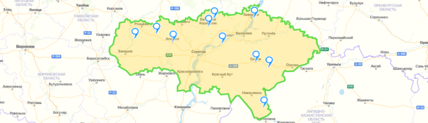 Карта социальных учреждений и организаций Саратовской области